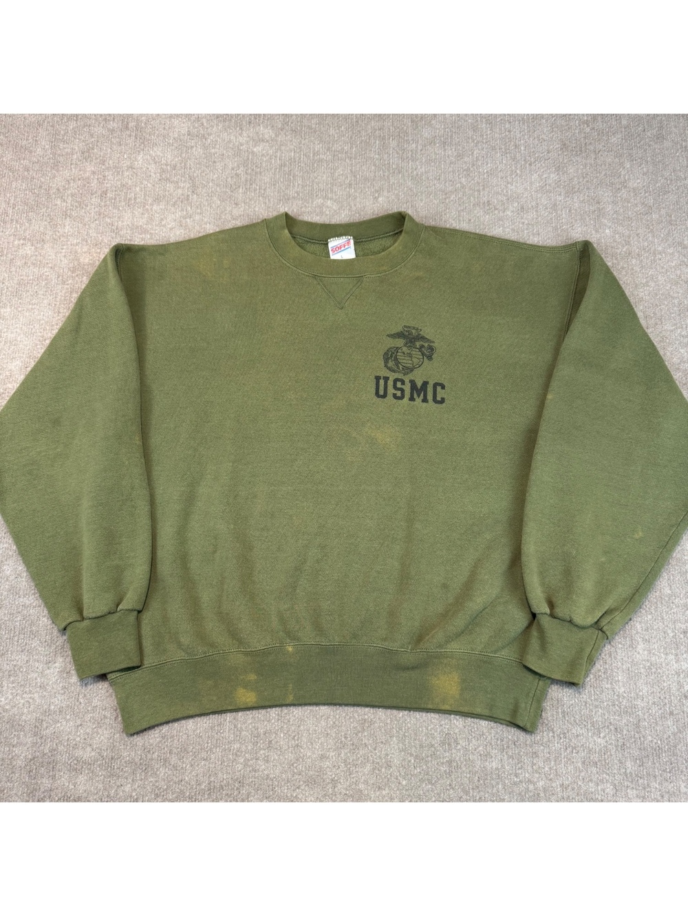 Vintage USMC Sweatshirt Mens L Green Marines Crewneck SOFFE Made in USA Military